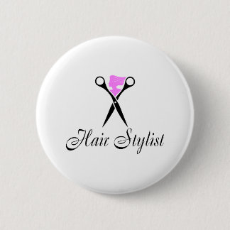 Badge Rond 5 Cm Liste de cheveux (rose/ciseaux)