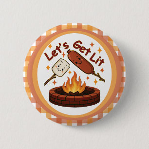 Badge Rond 5 Cm Lit Firepit - mignon Marshmallow & Hot Dog