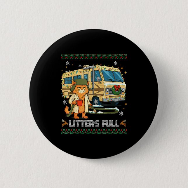 Badge Rond 5 Cm Litter's Full Funny Silly Cat Holding Coffee Meme  (Devant)