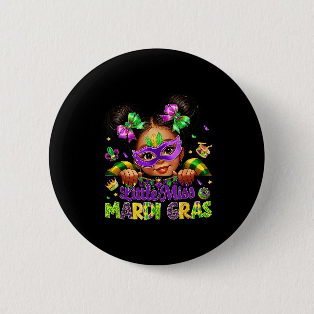 Badge Rond 5 Cm Little Miss Mardi Gras Carnival New Orleans Fleur  (Devant)