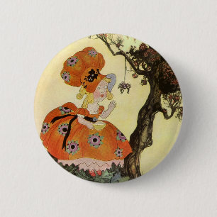 Badge Rond 5 Cm Little Miss Muffet & Spider, Vintage Mère Goose