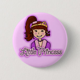 Badge Rond 5 Cm "Little Princess" dark hair girl lilac button