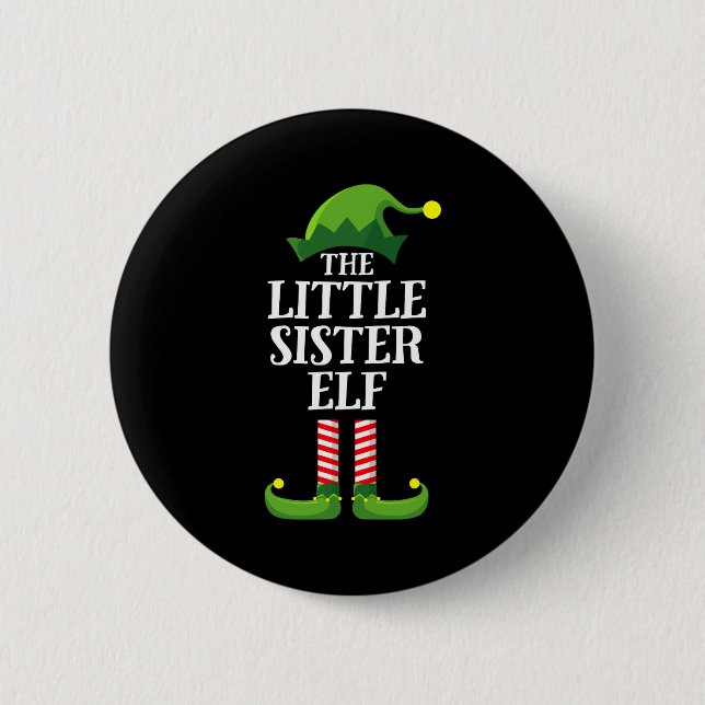 Badge Rond 5 Cm Little Sister Elf Matching Family Group Christmas  (Devant)