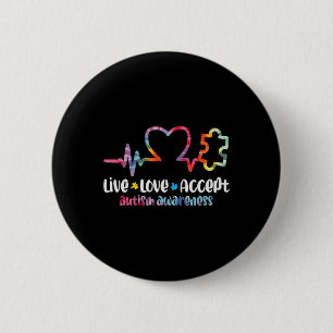 Badge Rond 5 Cm Live Love Accepter Sensibilisation sur l'autisme M