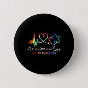 Badge Rond 5 Cm Live Love Accepter Sensibilisation sur l'autisme T