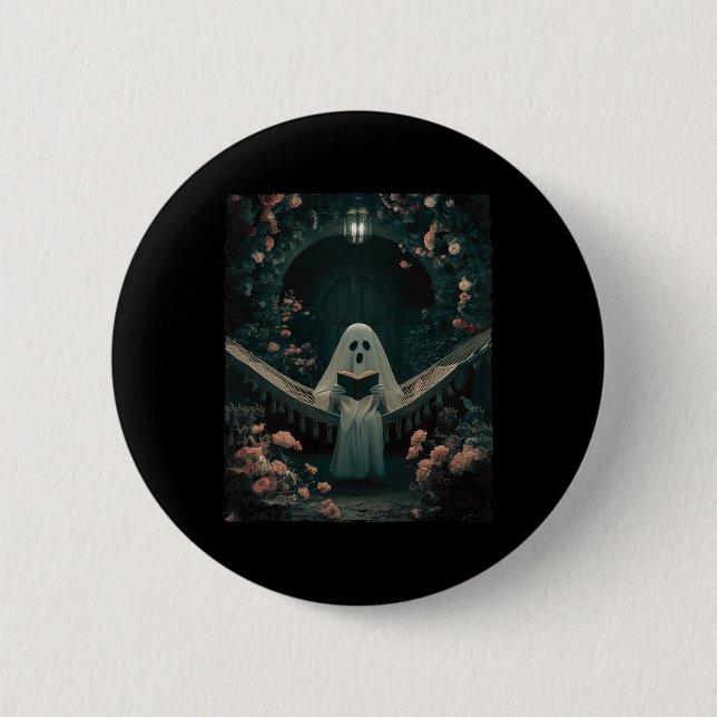 Badge Rond 5 Cm Livre De Lecture De Fantôme Dans Un Halloween Hamm (Devant)