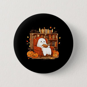Badge Rond 5 Cm Livre de lecture fantôme avec chat noir Halloween