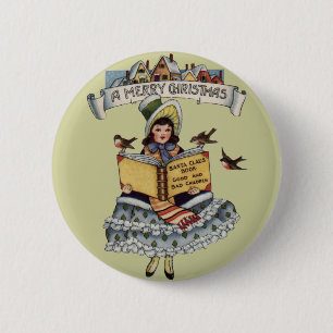 Badge Rond 5 Cm Livre de petite fille d'époque et Père Noël de Noë