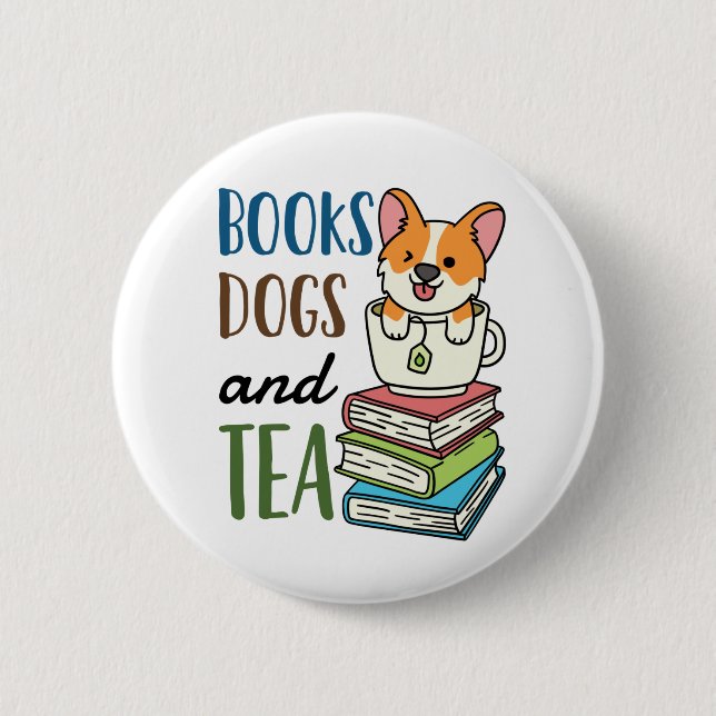 Badge Rond 5 Cm Livres Chiens et Tea Weekend Lecture (Devant)