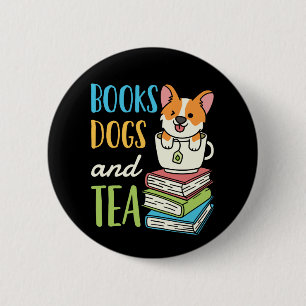 Badge Rond 5 Cm Livres Chiens et Thé