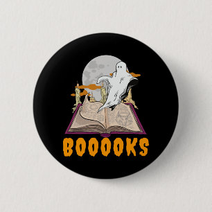 Badge Rond 5 Cm Livres d'Halloween. Lecture fantôme halloween