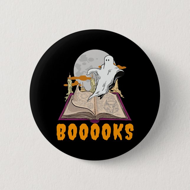 Badge Rond 5 Cm Livres d'Halloween. Lecture fantôme halloween (Devant)