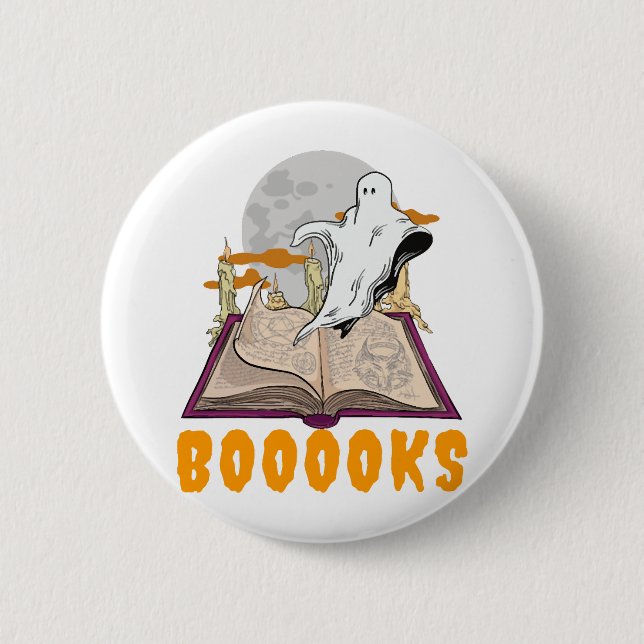 Badge Rond 5 Cm Livres d'Halloween. Lecture fantôme halloween (Devant)