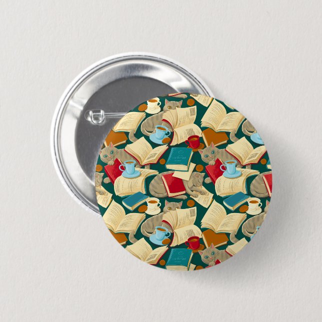 Badge Rond 5 Cm Livres et chats (Devant & derrière)