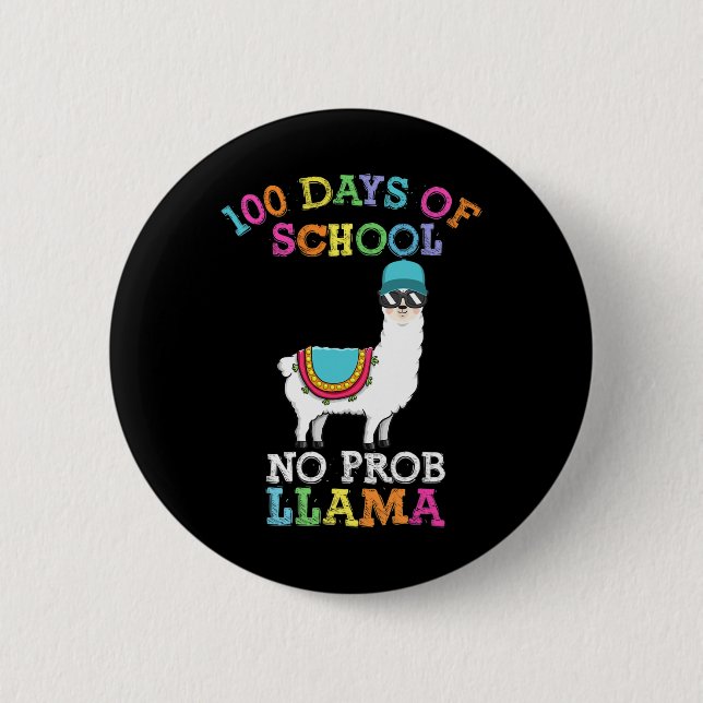 Badge Rond 5 Cm Llama 100 Jours De Professeur D'École (Devant)