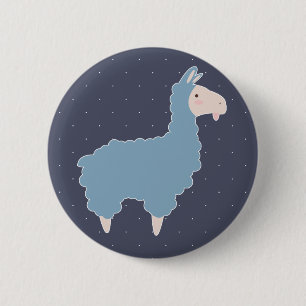 Badge Rond 5 Cm Llama et points blancs de caricature bleu mignon