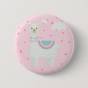 Badge Rond 5 Cm Llama rose et turquoise