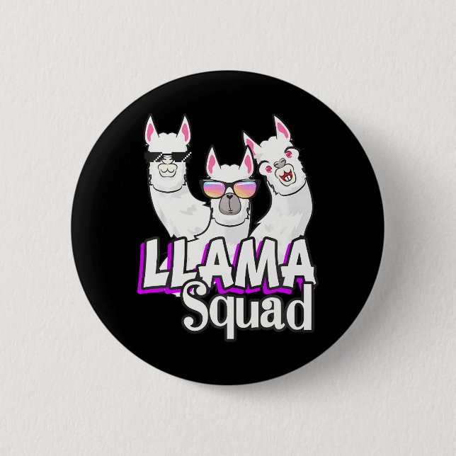 Badge Rond 5 Cm Llama Squad 80s Llama Amoureux des animaux Cute (Devant)