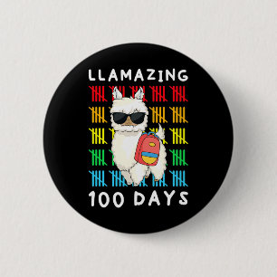 Badge Rond 5 Cm Llamazing 100 Jours D'École Enfants Llama Enseigna