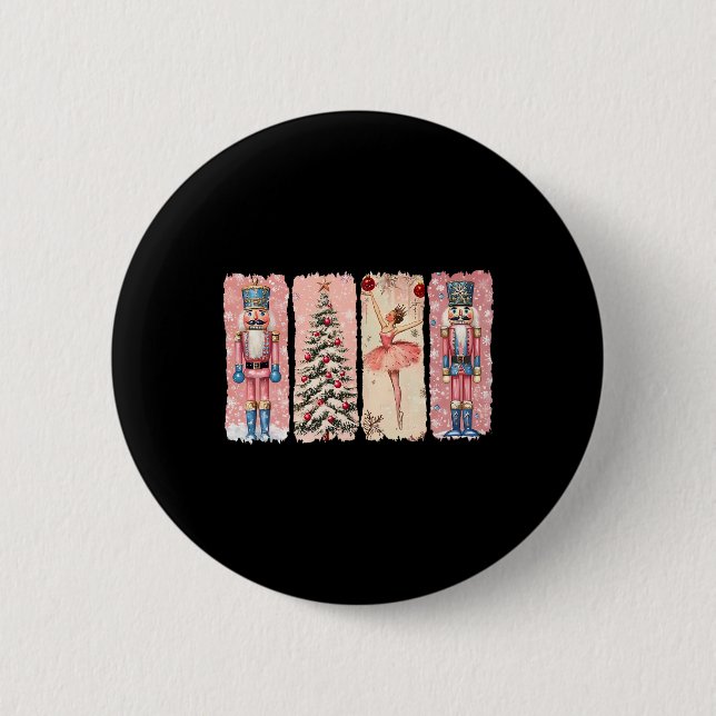 Badge Rond 5 Cm Llet Pink Noel Retro Nutcracker Vibes de Noël Wo (Devant)