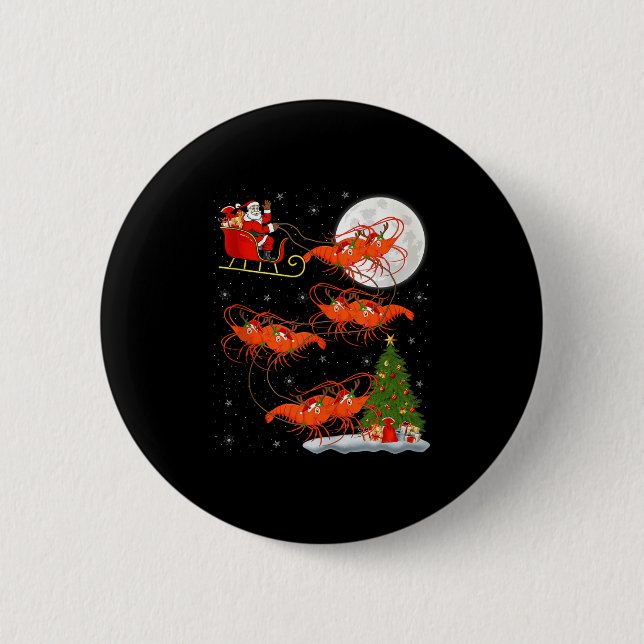 Badge Rond 5 Cm Lobster Shrimp Santa Sleigh Flying Funny Magical C (Devant)