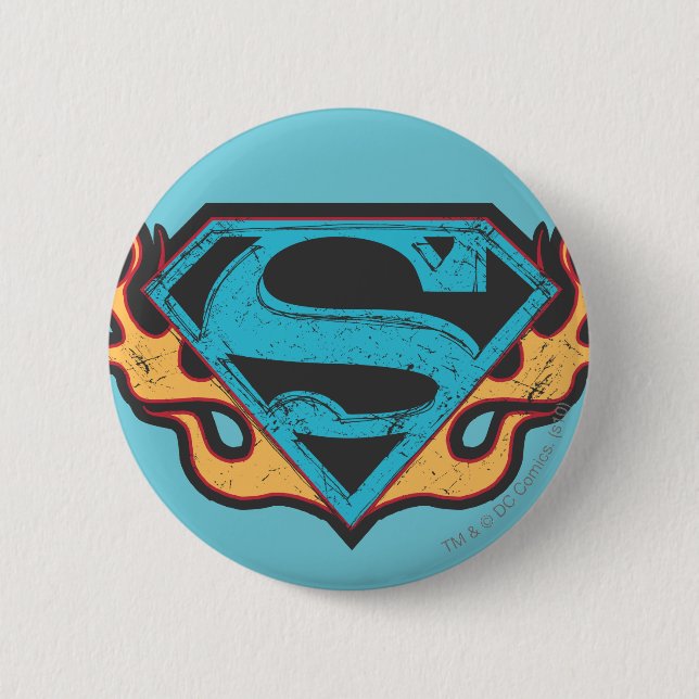 Badge Rond 5 Cm Logo bleu super fille avec flammes (Devant)