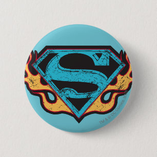 Badge Rond 5 Cm Logo bleu super fille avec flammes
