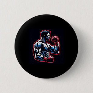 Badge Rond 5 Cm Logo Boxe Cool Boxeur Fort Noir Rouge Et Bleu S