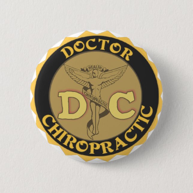 BADGE ROND 5 CM LOGO DE C.C - DOCTEUR CHIROPRACTIC CADUCEUS (Devant)