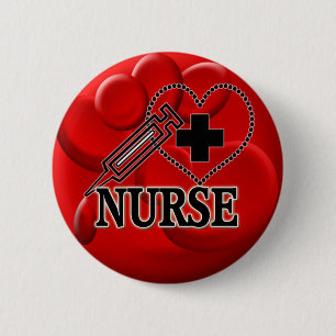 BADGE ROND 5 CM LOGO DE COEUR DE SERINGUE DE GLOBULES SANGUINS