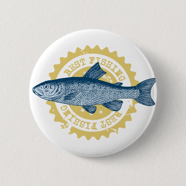 Badge Rond 5 Cm Logo de pêche de truite de la "meilleure pêche", (Devant)