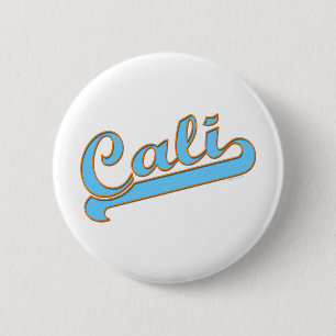 Badge Rond 5 Cm Logo de surfer de Cali la Californie dans le bleu