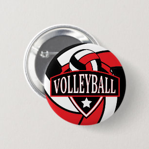 Badge Rond 5 Cm Logo de volley-ball rouge et noir