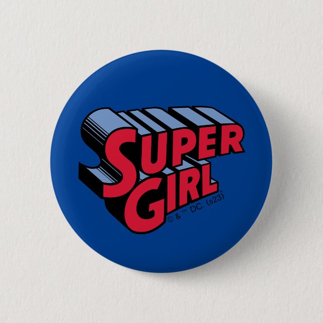 Badge Rond 5 Cm Logo du nom empilé de la superfille rouge et bleue (Devant)
