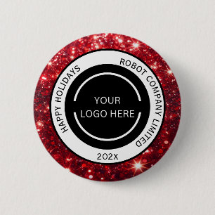 Badge Rond 5 Cm Logo et nom de société modernes rouges pour Noël