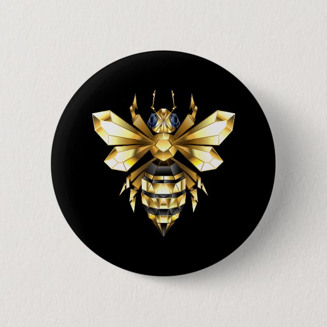 Badge Rond 5 Cm Logo Faux Gold Foil Bee Polygonal sur Noir (Devant)