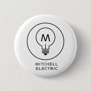 Badge Rond 5 Cm LOGO MONOGRAMME AMPoule SUR FOND BLANC pour ÉLECTR