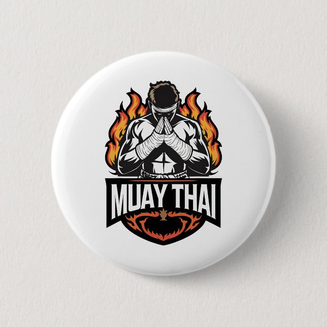 Badge Rond 5 Cm Logo Muay Thai - Thai Boxer Fighter (Devant)