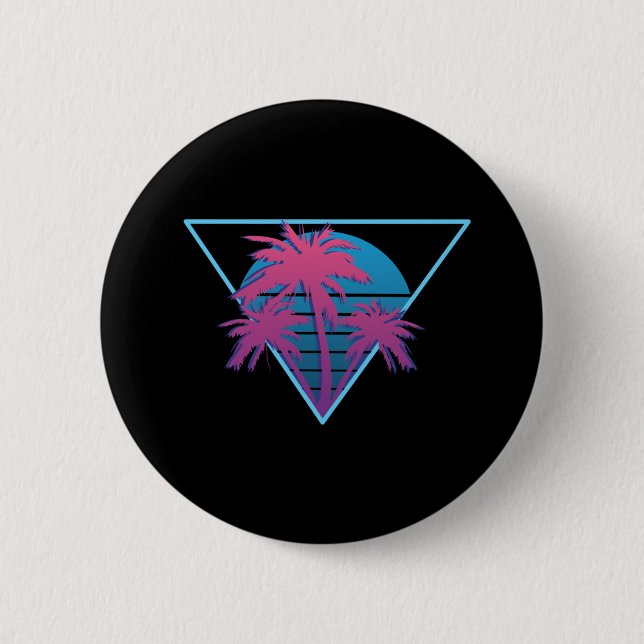 Badge Rond 5 Cm Logo Palmiers Rétro (Devant)