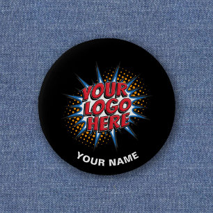 Badge Rond 5 Cm Logo personnalisé, Texte personnalisé, Nom noir