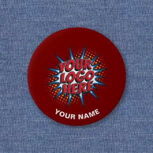 Badge Rond 5 Cm Logo personnalisé, Texte personnalisé, Nom rouge