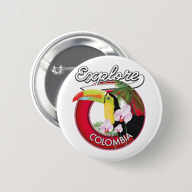Badge Rond 5 Cm Logo rétro Explore Colombia (Devant & derrière)