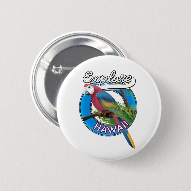 Badge Rond 5 Cm Logo rétro Explore Hawaii (Devant & derrière)