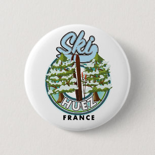 Badge Rond 5 Cm Logo rétro ski Huez France 