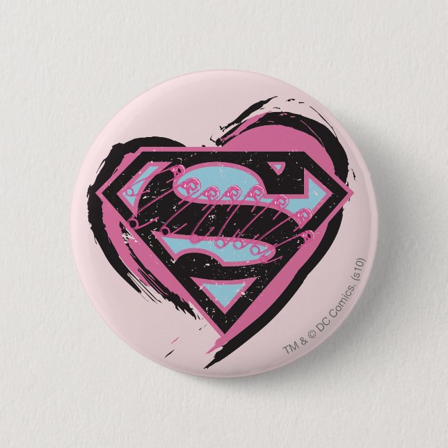 Badge Rond 5 Cm Logo rose Supergirl dans le coeur (Devant)