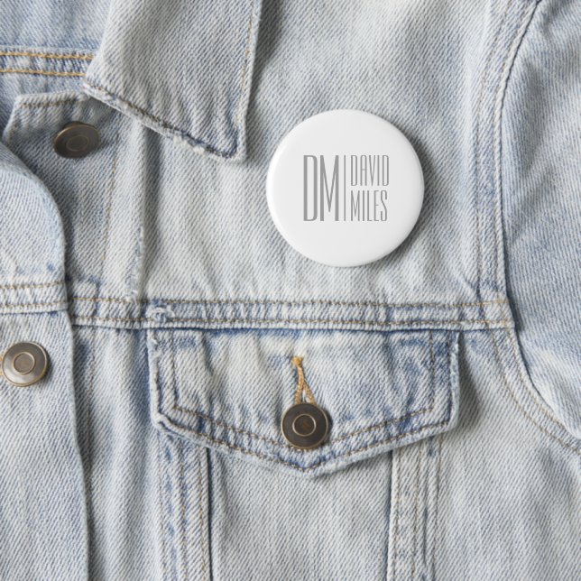 Badge Rond 5 Cm Logo Stylish Minimal & Modern Grey Initiales & Nom (En situation)