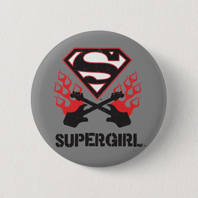 Badge Rond 5 Cm Logo Supergirl Black Flaming Guitares (Devant)