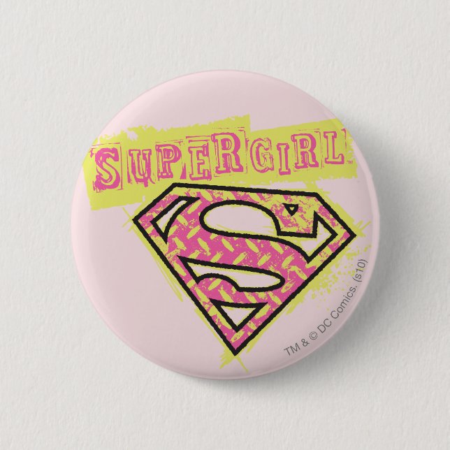 Badge Rond 5 Cm Logo Supergirl Grunge Rose (Devant)