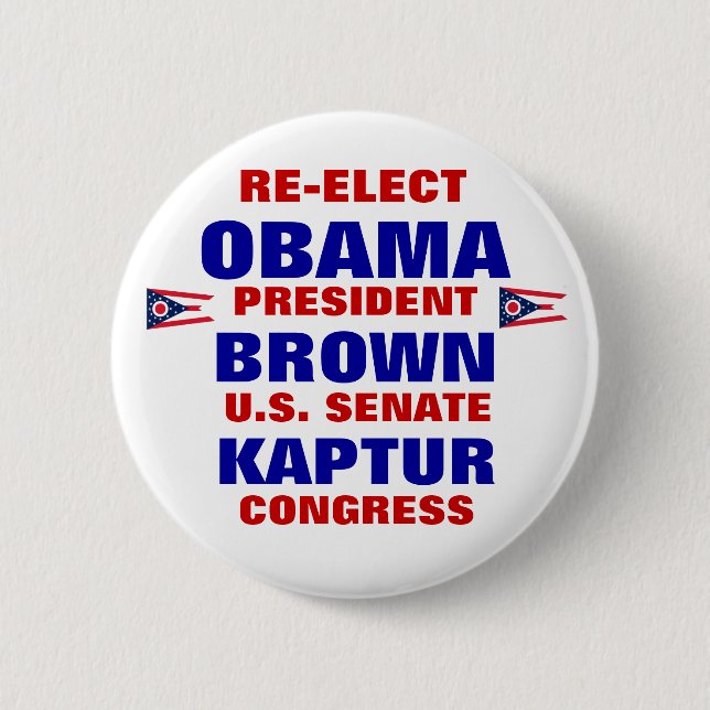 Badge Rond 5 Cm L'Ohio pour Obama Kaptur Brown (Devant)