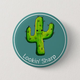 Badge Rond 5 Cm Loin' Sharp Funny Watercolor Cactus